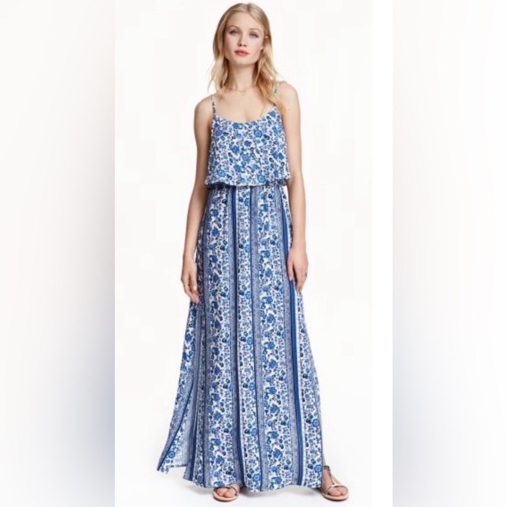 H&M | Floral Maxi Dress | Blue + White | 4